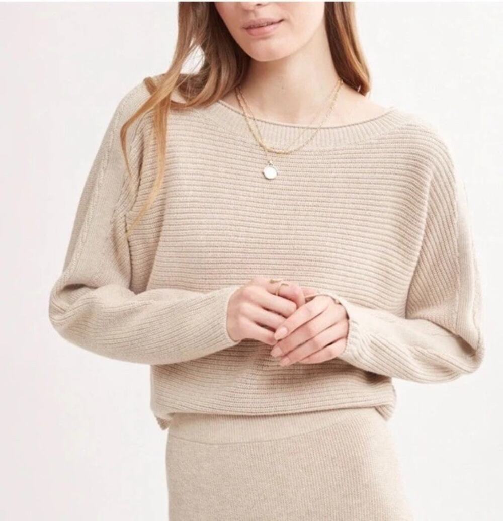 Le ORE Womens Lodi Ribbed Dolman Sleeve Sweater Small Beige Quiet Luxury Minimal